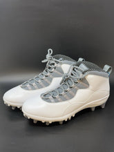 Load image into Gallery viewer, Size 12.5 Nike Air Jordan 10 TD Mid Football Cleats White Cool Grey CQ2073-101