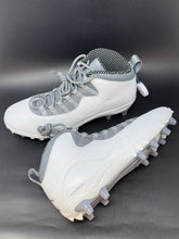 Load image into Gallery viewer, Size 12.5 Nike Air Jordan 10 TD Mid Football Cleats White Cool Grey CQ2073-101
